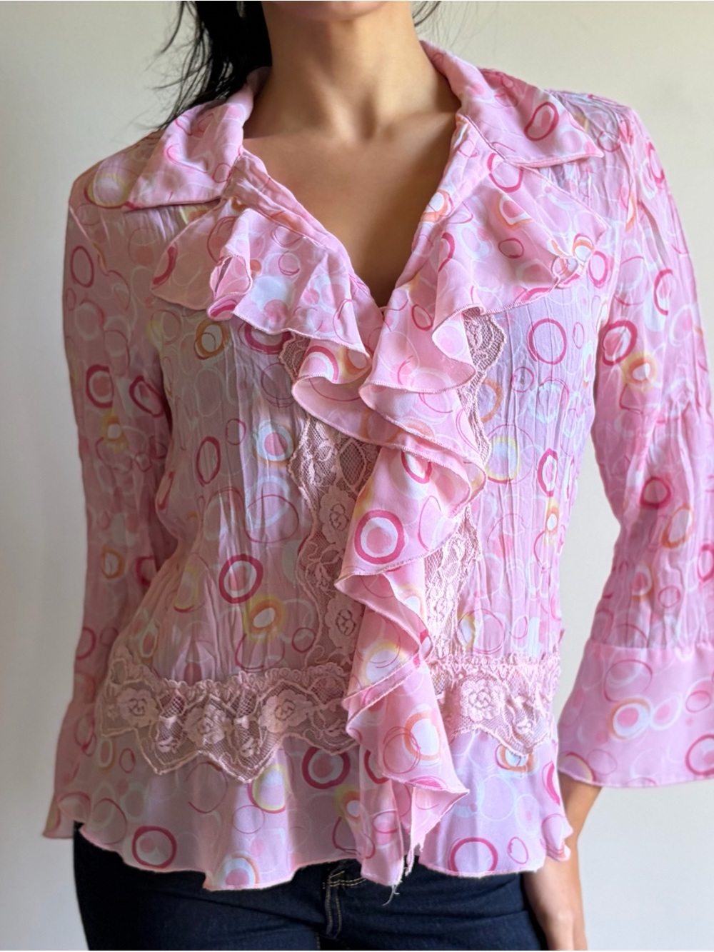 S.L.B ruffle lace blouse with bell sleeves size M